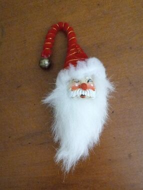 Santa Face Ornament with Red Hat and White Beard